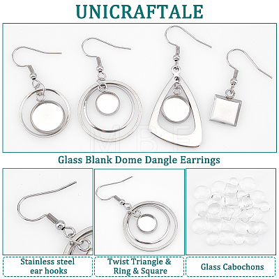 Unicraftale 12 Pairs 4 Style Glass Blank Dome Dangle Earrings EJEW-UN0002-21-1