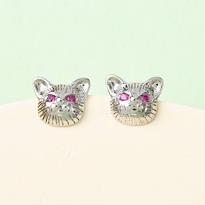 Cat Shape Brass Micro Pave Cubic Zirconia Stud Earrings EJEW-L278-11P-1