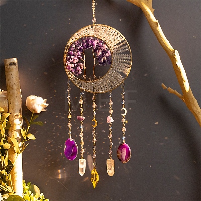 Tree Natural Amethyst Chips Hanging Suncatchers HJEW-F023-05-1