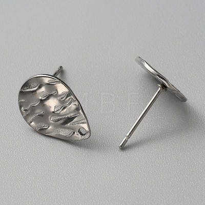 304 Stainless Steel Textured Geometry Stud Earring Findings with Hole STAS-WH0027-54J-1