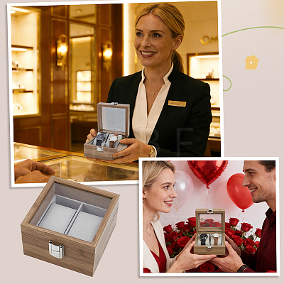 2-Slot Wooden Watch Display Cases with Glass Window Lid and Velvet Pillow Inside CON-WH0043-306A-1