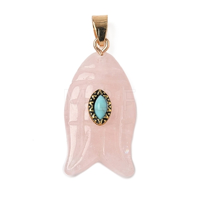 Natural Rose Quartz & Synthetic Turquoise Carved Pendants X-G-Z084-01G-02-1