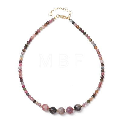 Round Natural Multicolor Tourmaline Graduated Beaded Necklaces NJEW-JN05952-02-1