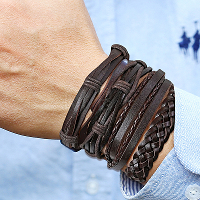 1Bag Mixed Styles Adjustable PU Leather Cord Braided Bracelets for Unisex BJEW-CL0001-47B-1