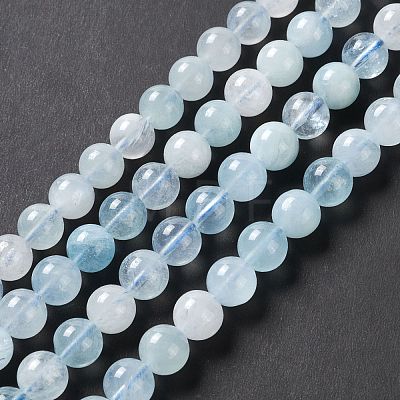 Natural Aquamarine Round Beads Strands G-A204-01-1