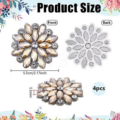 4Pcs Glass Rhinestone Flower Wedding Dress Accessories STIC-FG0001-11A-1