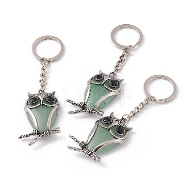 Owl Natural Green Aventurine Pendant Keychain KEYC-G056-01AS-03-1