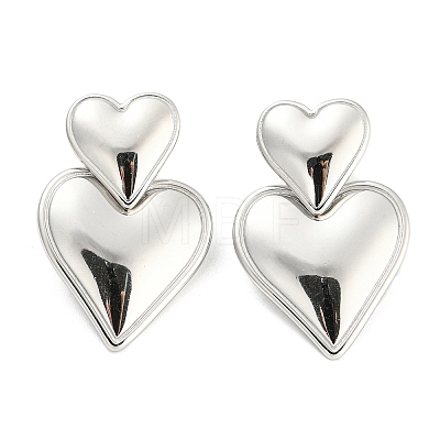 Non-Tarnish 304 Stainless Steel Double Heart Dangle Stud Earrings for Women LS-EJEW-D076-01A-P-1