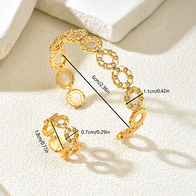 Elegant Brass Micro Pave Clear Cubic Zirconia Hollow Open Bangle & Ring Set for Women DL4385-1