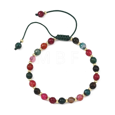 Adjustable Natural Agate Faceted Beads & Brass Spacer Beads Braided Bead Bracelets for Women Men BJEW-JB14075-1