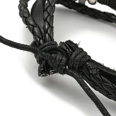 Braided PU Leather & Waxed Cords Triple Layer Multi-strand Bracelets BJEW-P329-06A-AB-1
