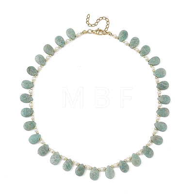 Natural Cultured Freshwater Pearl Rice & Natural Amazonite Teardrop Beaded Necklaces NJEW-JN06434-1