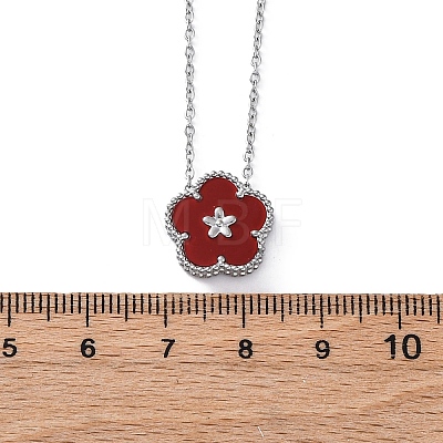 304 Stainless Steel Dark Red Enamel 5-Petal Flower Pendant Necklaces for Women NJEW-U032-17P-04-1