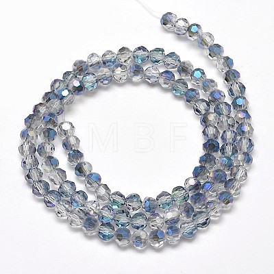 Faceted(32 Facets) Round Half Rainbow Plated Electroplate Glass Beads Strands EGLA-J130-HR13-1