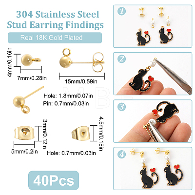 40Pcs 304 Stainless Steel Ball Post Stud Earring Findings STAS-SC0005-27-1