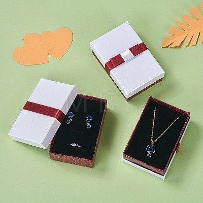 Kraft Cotton Filled Rectangle Cardboard Jewelry Set Boxes with Bowknot CBOX-N006-03-1