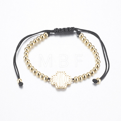 Adjustable Brass Braided Beaded Bracelets BJEW-F282-27G-RS-1
