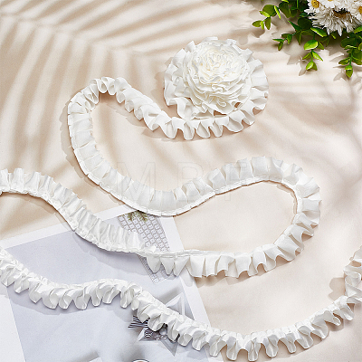 20M Polyester Satin Pleated Lace Ribbon OCOR-WH0093-01A-1