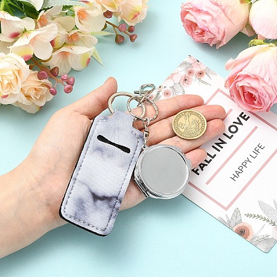 PU Leather & Iron Mirror Keychains HJEW-YW00545-05-1