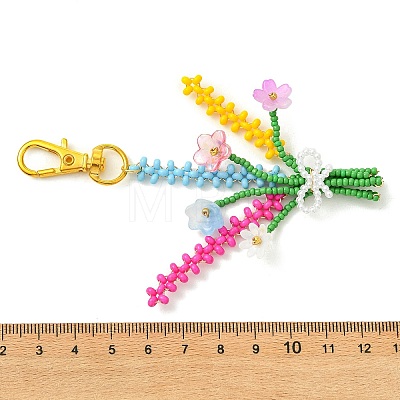 Copper Wire Wrapped Glass Seed Beads Bouquet Pendant Decorations HJEW-MZ00411-1