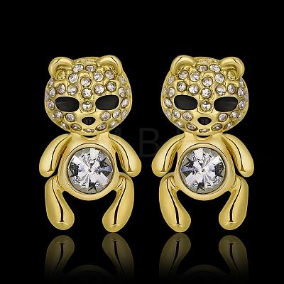 Real 18K Gold Plated Bear Tin Alloy Cubic Zirconia Stud Earrings EJEW-BB08486-G-1
