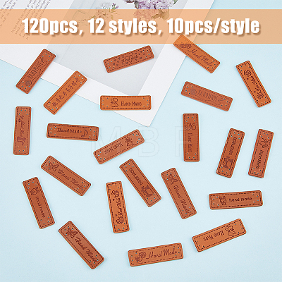 120Pcs 12 Style PU Leather Label Tags PATC-HY0001-08-1