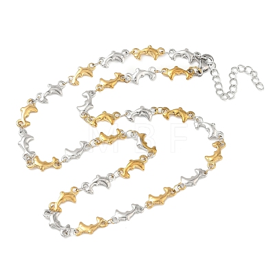 Two Tone 304 Stainless Steel Dolphin Link Chain Necklaces for Women NJEW-G201-02GP-1