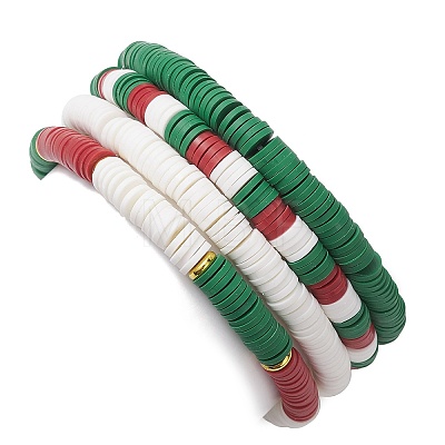 4Pcs 4 Style Handmade Polymer Clay Stretch Bracelets Set BJEW-TA00495-1