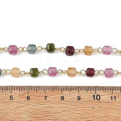 Natural Multicolor Tourmaline Faceted Cube Handmade Beaded Chains AJEW-JB01654-1