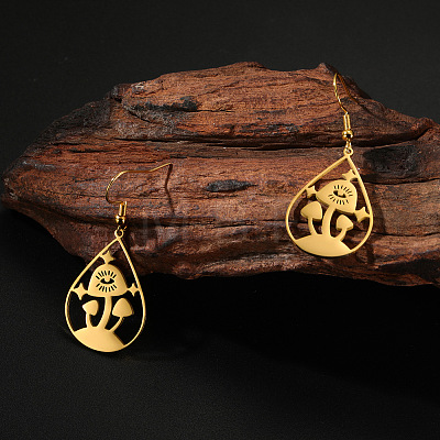 304 Stainless Steel Teardrop with Mushroom Dangle Earrings FS-WGFF5A8-02-1
