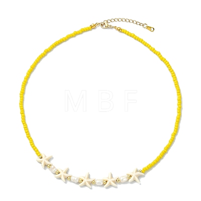 2Pcs 2 Styles Ocean Turtle Starfish Synthetic Turquoise & Natural Pearl & Glass Seed Beaded Necklaces NJEW-JN06130-02-1