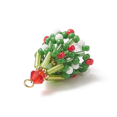 Christmas Theme Glass Seed Beads Pendants PALLOY-TA00027-1