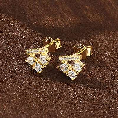 925 Sterling Silver Clear Cubic Zirconia Stud Earrings EJEW-Q032-01C-G-1