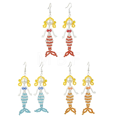 Copper Wire with Glass Beads Dangle Earrings EJEW-MZ00816-1