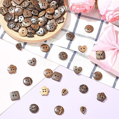 120Pcs 6 Styles Coconut Buttons BUTT-CJ0001-10-1