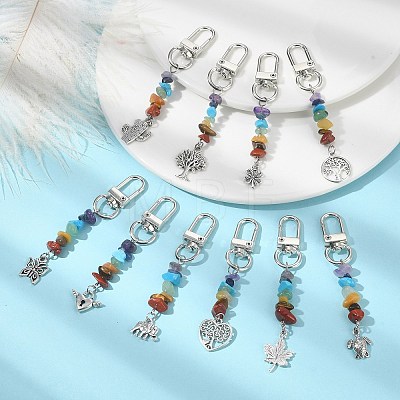 Natural & Synthetic Chip Bead with Tibetan Style Alloy Charms Pendants Decorations HJEW-JM01448-1