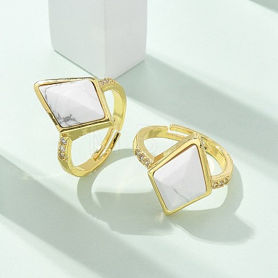 Rhombus Natural Howlite Finger Rings RJEW-B113-01G-01-1