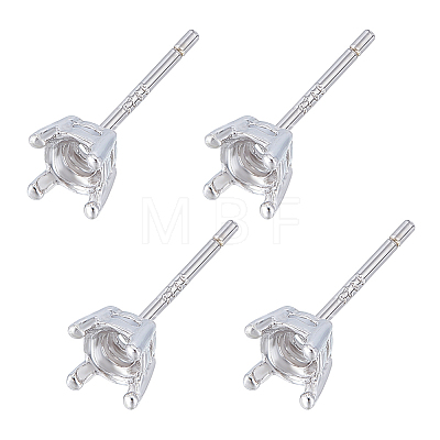 2 Pairs 925 Sterling Silver Stud Earring Settings STER-BC0002-89A-1