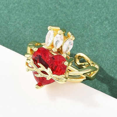 Brass Micro Pave Cubic Zirconia Cuff Rings for Women RJEW-A088-06G-1