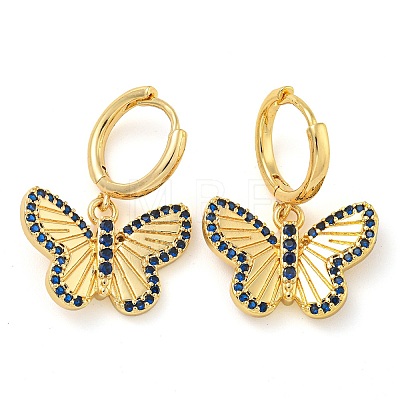 Rack Plating Brass Micro Pave Cubic Zirconia Butterfly Hoop Earrings EJEW-T021-02G-1