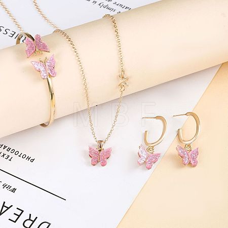 Butterfly Alloy Acrylic Pendant Necklace & Stud Dangle Earring & Cuff Bangles Sets for Women FS-WG2F59A-03-1