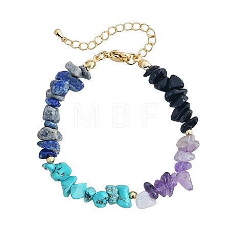 Natural Lapis Lazuli & Amethyst & Obsidian & Synthetic Turquoise Chips Beaded Bracelets for Women FW6421-1-1