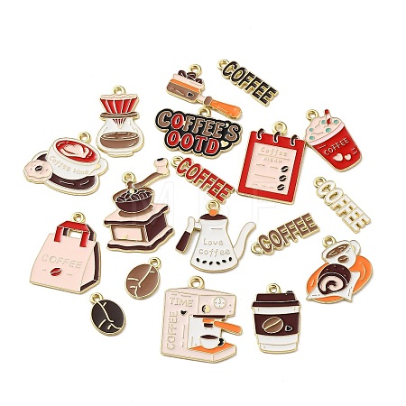 Coffee Alloy Enamel Pendants AL-K001-02-1