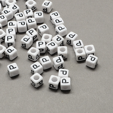 Large Hole Acrylic Letter European Beads SACR-Q103-7mm-01P-1