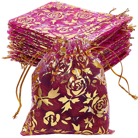 100Pcs Rose Printed Organza Bags OP-SP0001-06A-1