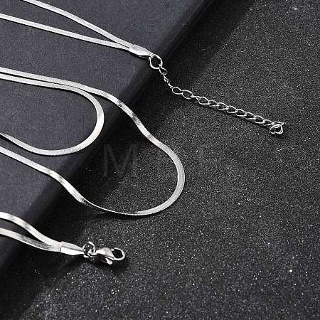 304 Stainless Steel Flat Snake Chain Double Chain Necklaces NJEW-Q039-01P-1