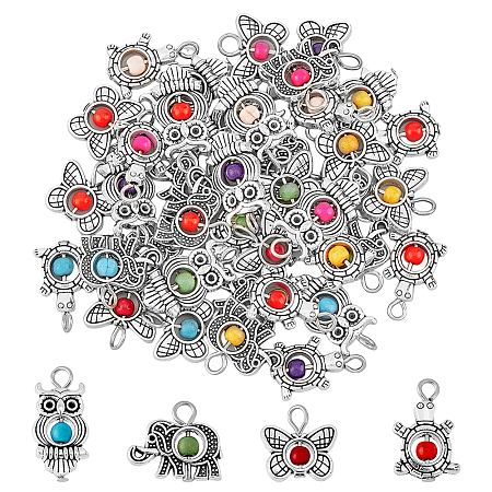 40Pcs 4 Styles Antique Silver Plated Alloy Synthetic Turquoise Pendants FIND-HY0001-65-1