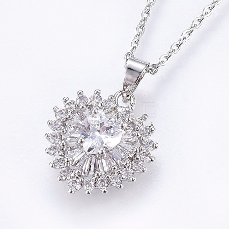 Brass Cubic Zirconia Pendant Necklaces NJEW-H486-03P-1