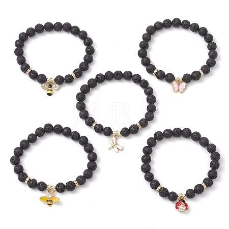 8.5mm Round Natural Lava Rock Beaded Stretch Bracelets BJEW-JB10517-1