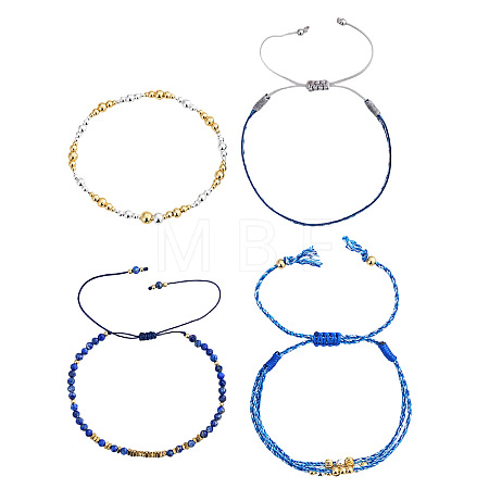 Adjustable Natural Lapis Lazuli Bead Braided Bracelet Sets QC4943-1-1